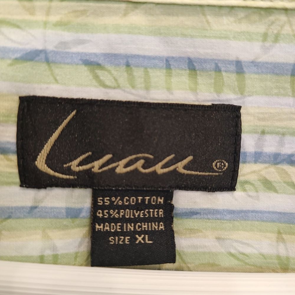 Luau Button Up Shirt Mens XL Striped Leaves Hawaiian Cruise Travel Lightweight - Picture 3 of 12